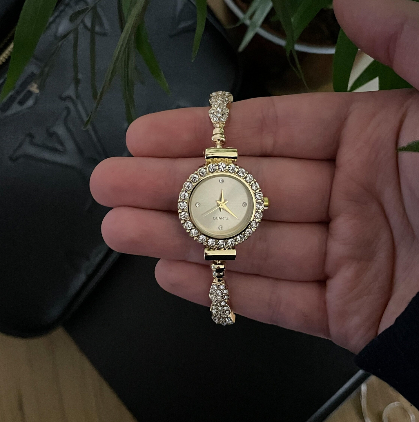 PREORDER | Gold Rhinestone bracelet watch, Cocktail Watch, adjustable luxury bolo bracelet, Quartz watch