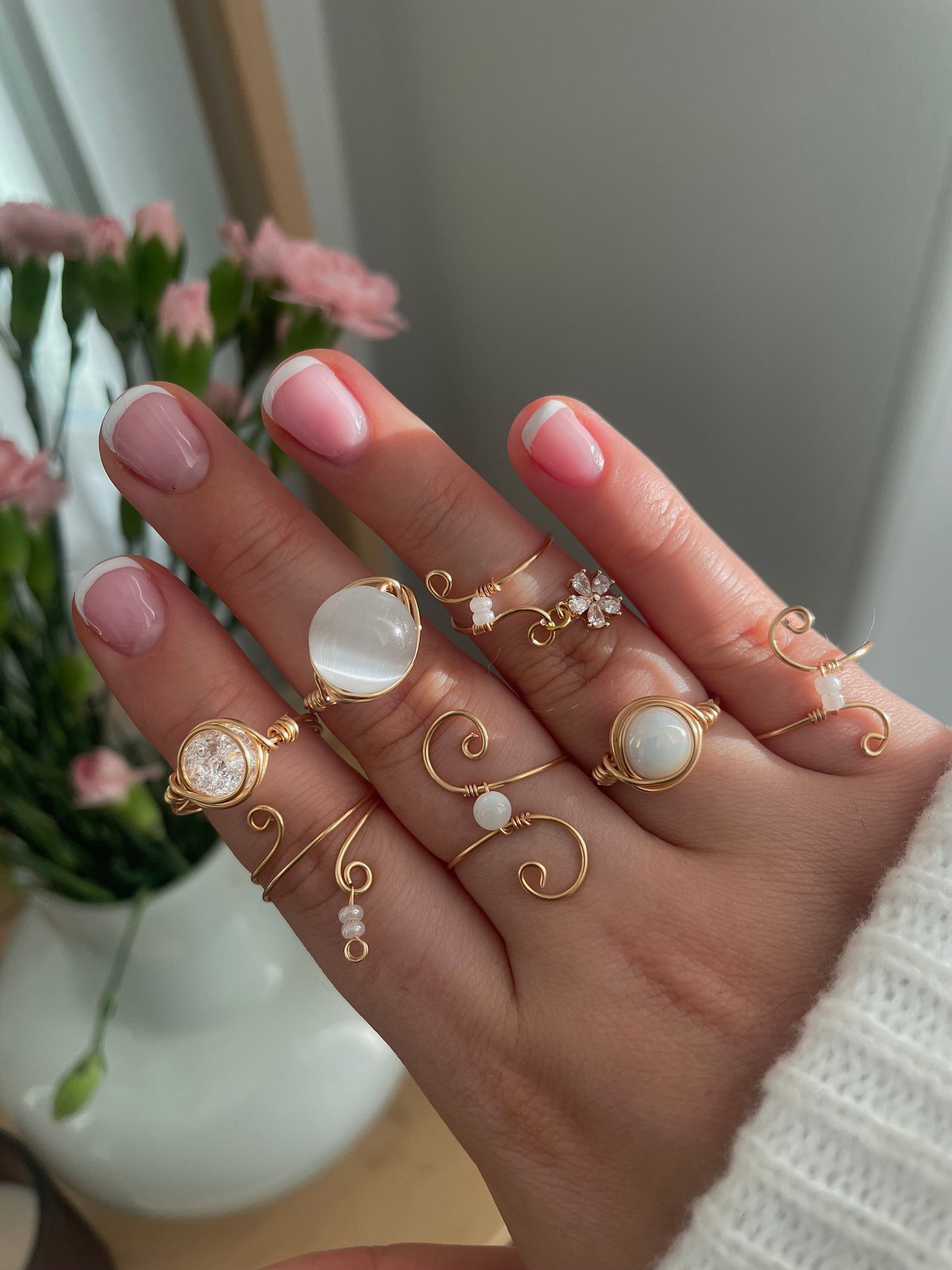 2x gold ring bundle, wire wrapped ring stack