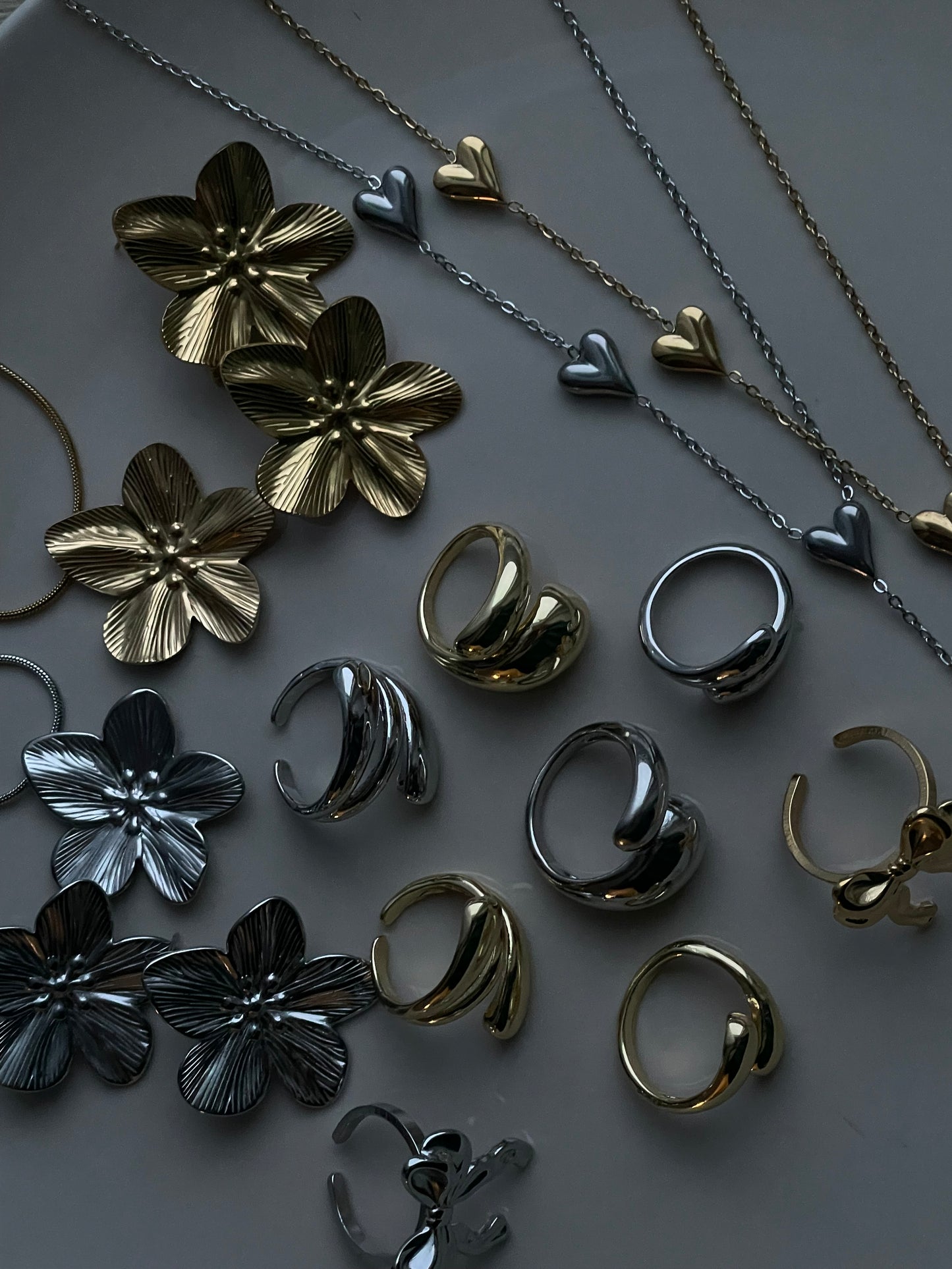 Adjustable Silvery jewelry set, Irregular unique design Y2K stacking rings, Stainless steel