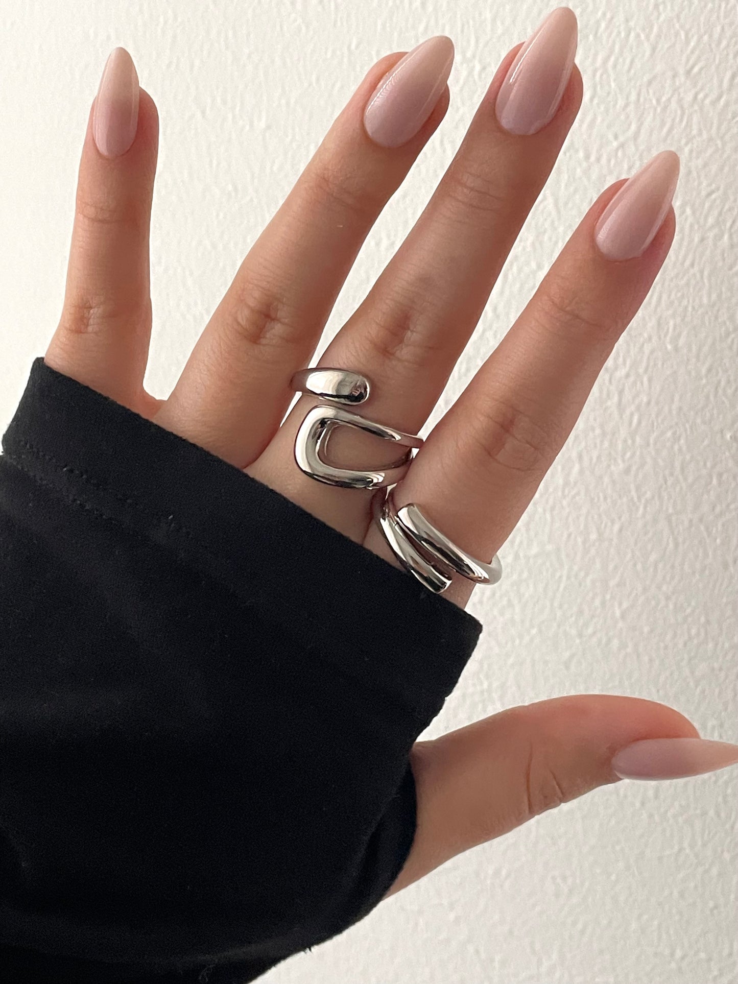 Adjustable Silver jewelry set, Irregular unique design Y2K stacking rings, geometric accessories, liquid metal jewelry bracelet