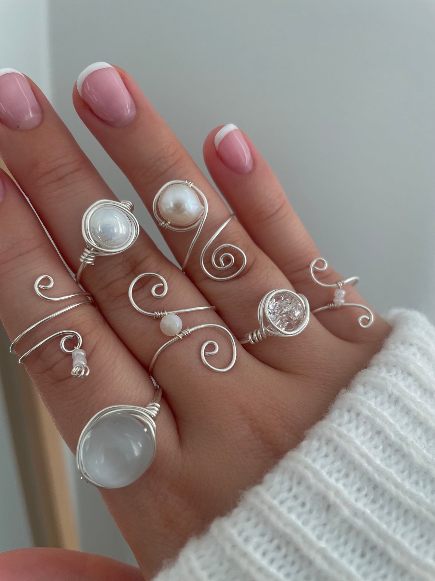 2x silver ring bundle, wire wrapped ring stack