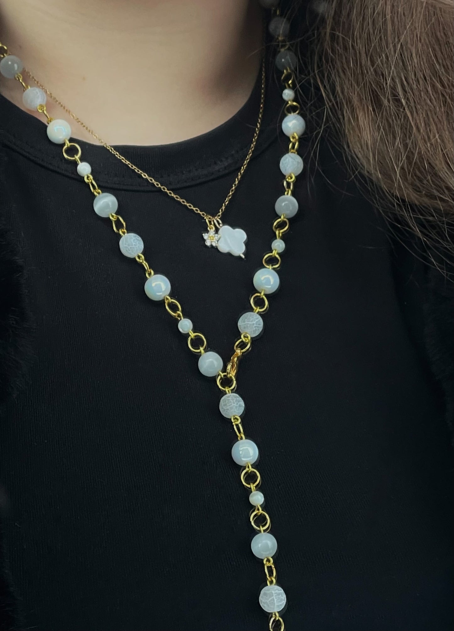 Celestia necklace - Long Natural Stone necklace, layering Y-necklace, handmade in Finland