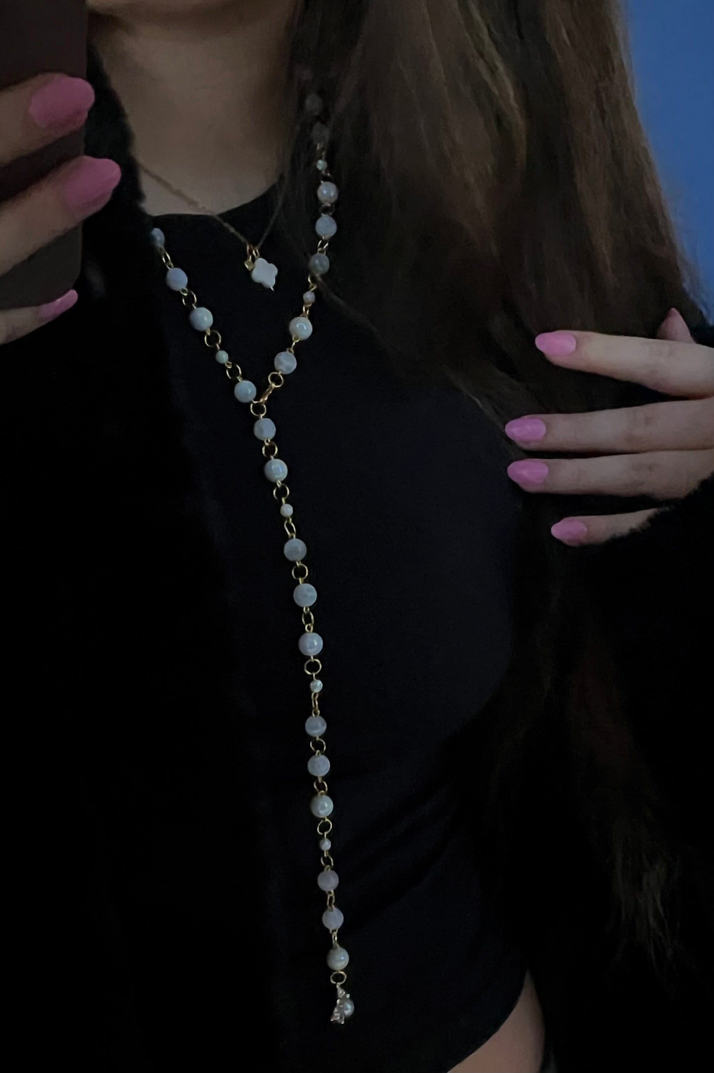 Celestia necklace - Long Natural Stone necklace, layering Y-necklace, handmade in Finland