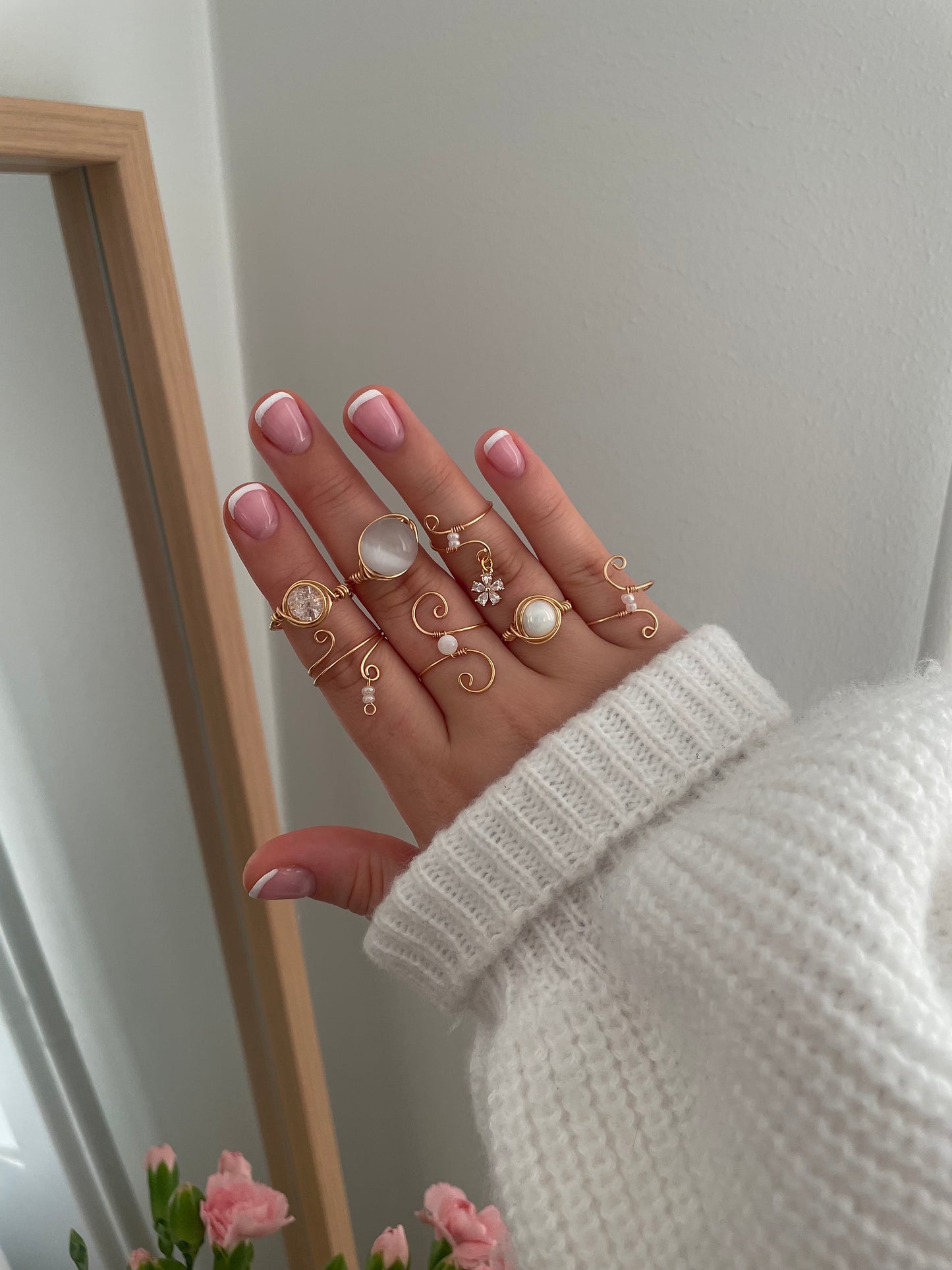 2x gold ring bundle, wire wrapped ring stack