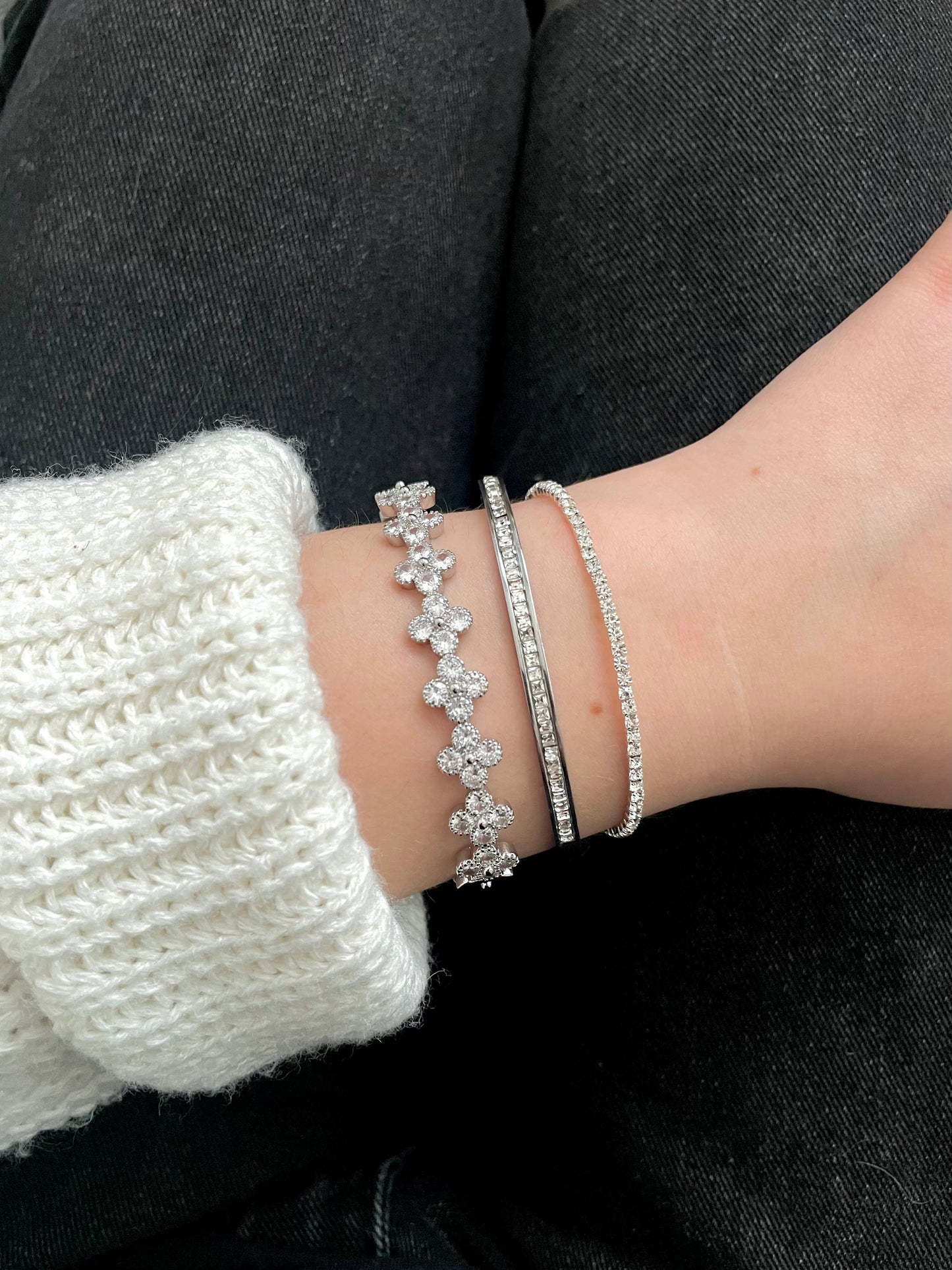 Silver Clover bracelet, stainless steel, adjustable