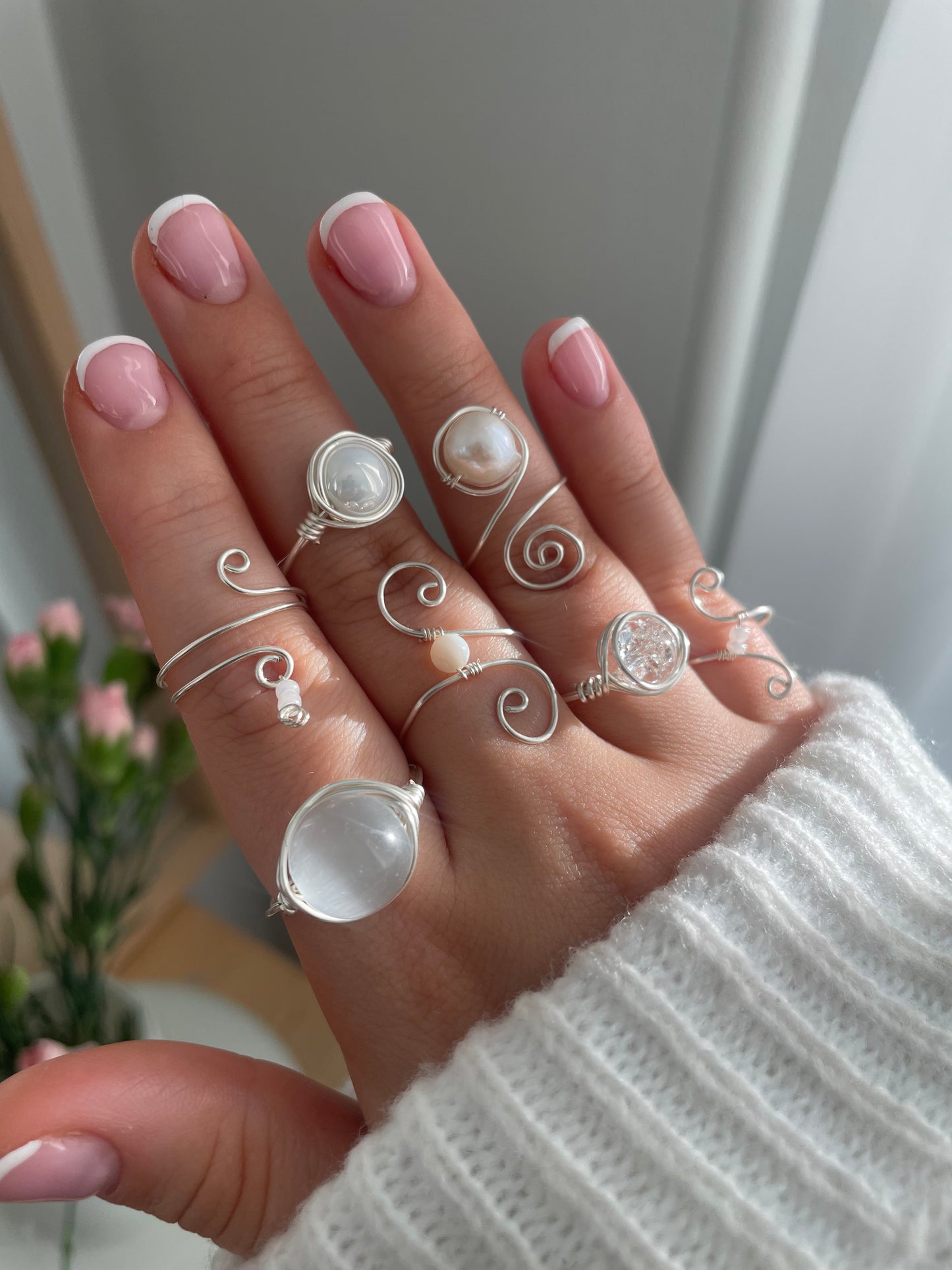 2x silver ring bundle, wire wrapped ring stack