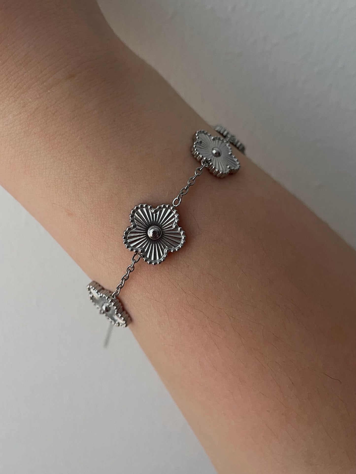 Clover flower bracelet, stainless steel, silvery jewelry, trendy