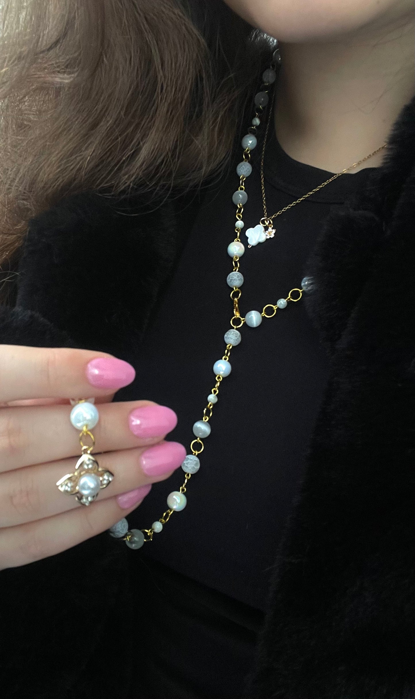 Celestia necklace - Long Natural Stone necklace, layering Y-necklace, handmade in Finland
