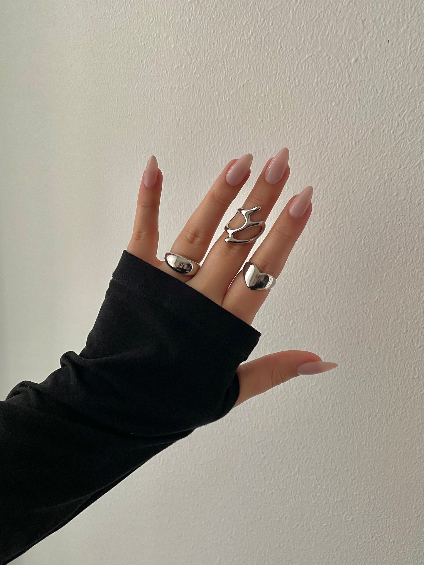 3x rings + 1x earring pair, Silver liquid metal jewelry set, Irregular unique design Y2K stacking rings, geometric accessories, liquid metal jewelry earrings