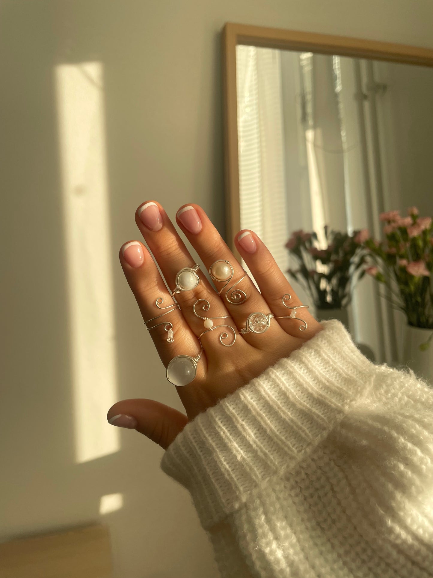 2x silver ring bundle, wire wrapped ring stack