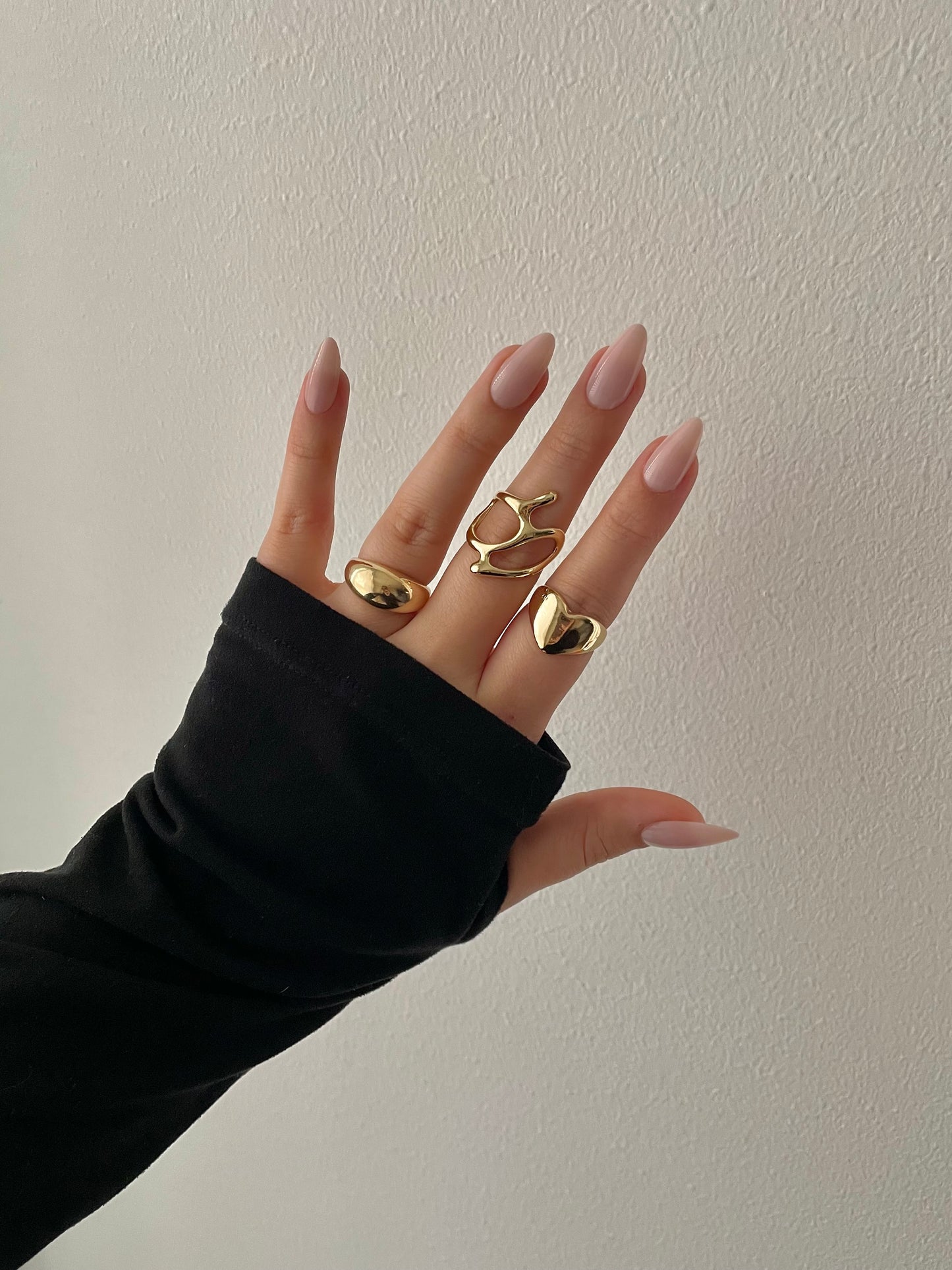 3x Rings + Earrings, Gold liquid metal jewelry set, Irregular unique design Y2K stacking rings, geometric accessories, liquid metal jewelry earrings