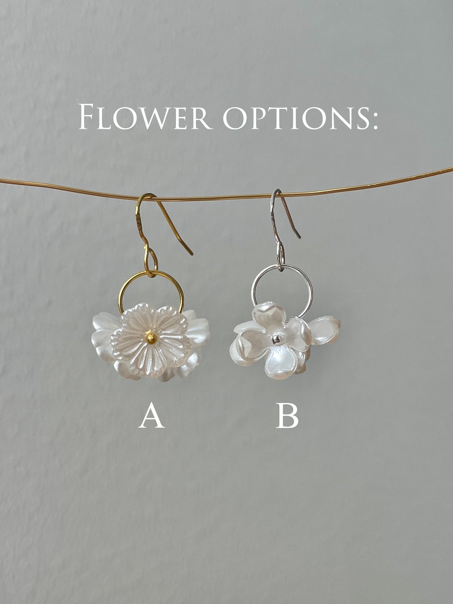 Dainty Floral earrings, Elegant Flower Dangle Drop earrings, Floral earrings, Swirl earrings with Delicate white flowers