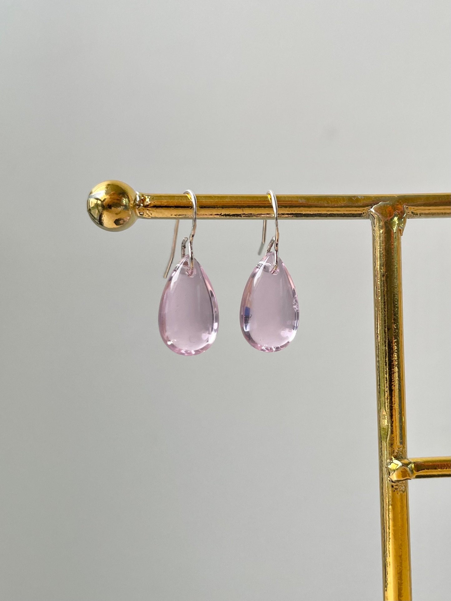 Light Pink Glass Teardrop Jewelry Set, Glass earrings and Necklace, transparent jewelry, glass beaded set, Mother's Day Gifts, waterdrop, drop earrings, Bridal Jewelry set, Crystal Jewelry set