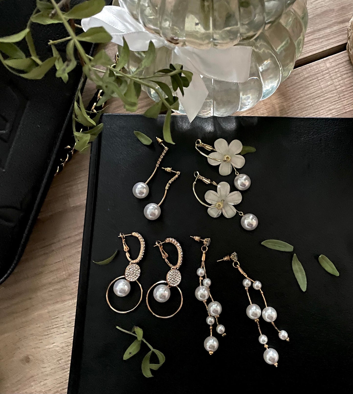 Gold Pearl Drops, Long Imitation Pearl earrings, Bridal Pearl drops, Chain tassel earrings, small diamond