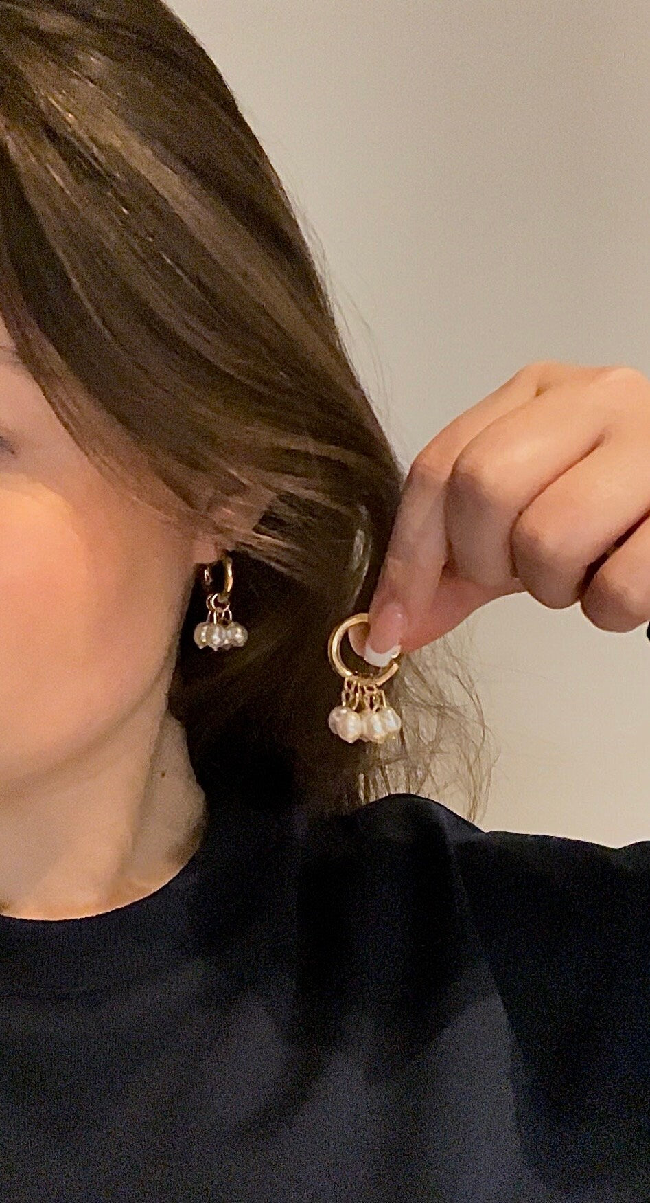 Golden Fresh Water Pearl hoops, chunky hoops with pearl drops