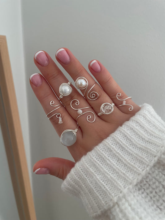 2x silver ring bundle, wire wrapped ring stack