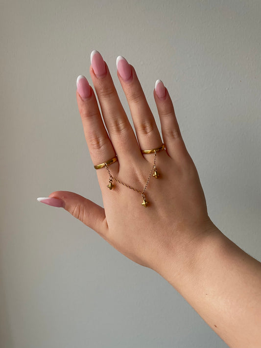 Double ring chain, gold matte clover
