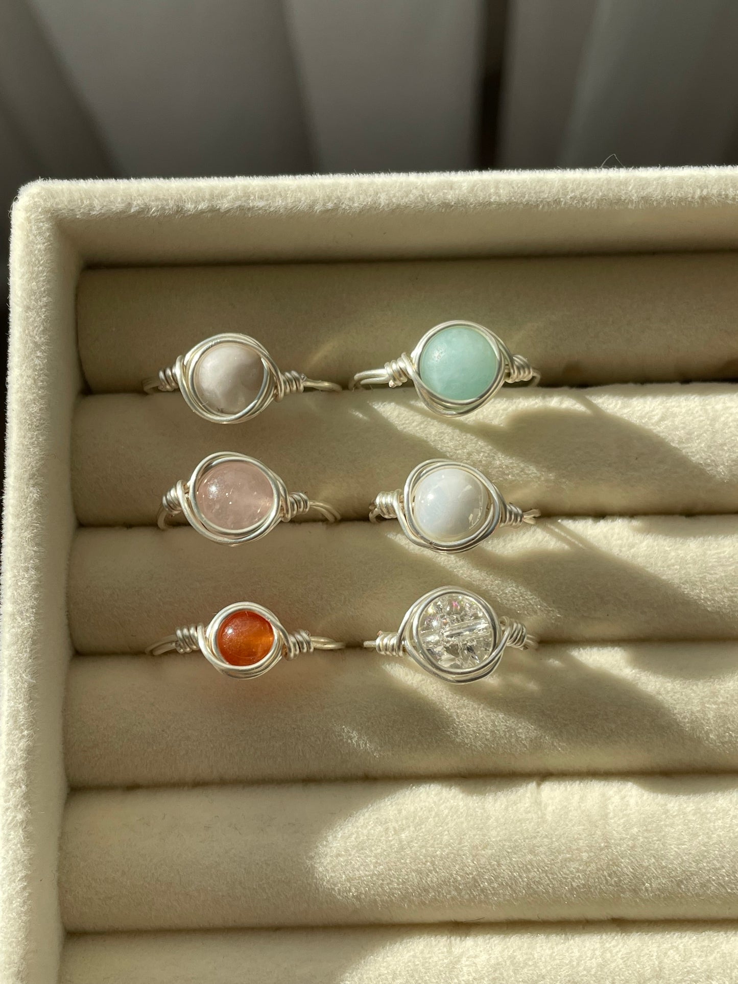 Wire wrapped rings, silver