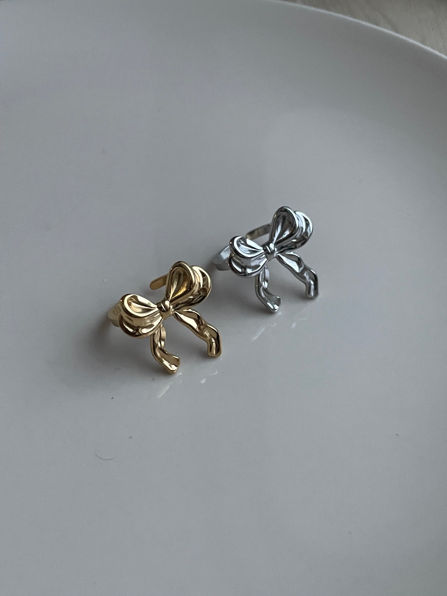 Silvery Bow ring, stacking rings