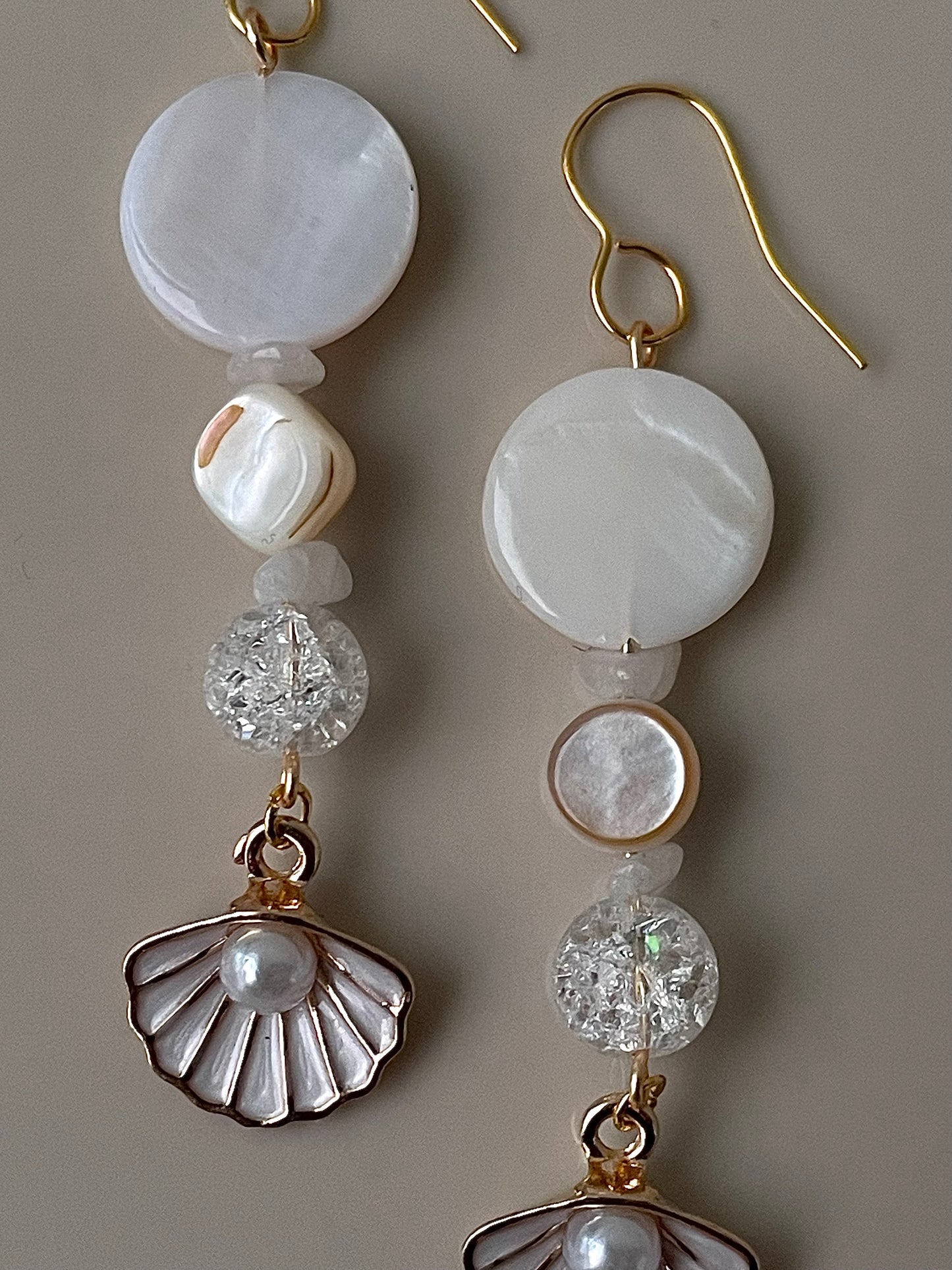 Elegant Pearl Dangle Drop earrings, Pearl in Shell jewelry, crystal stone, statement piece