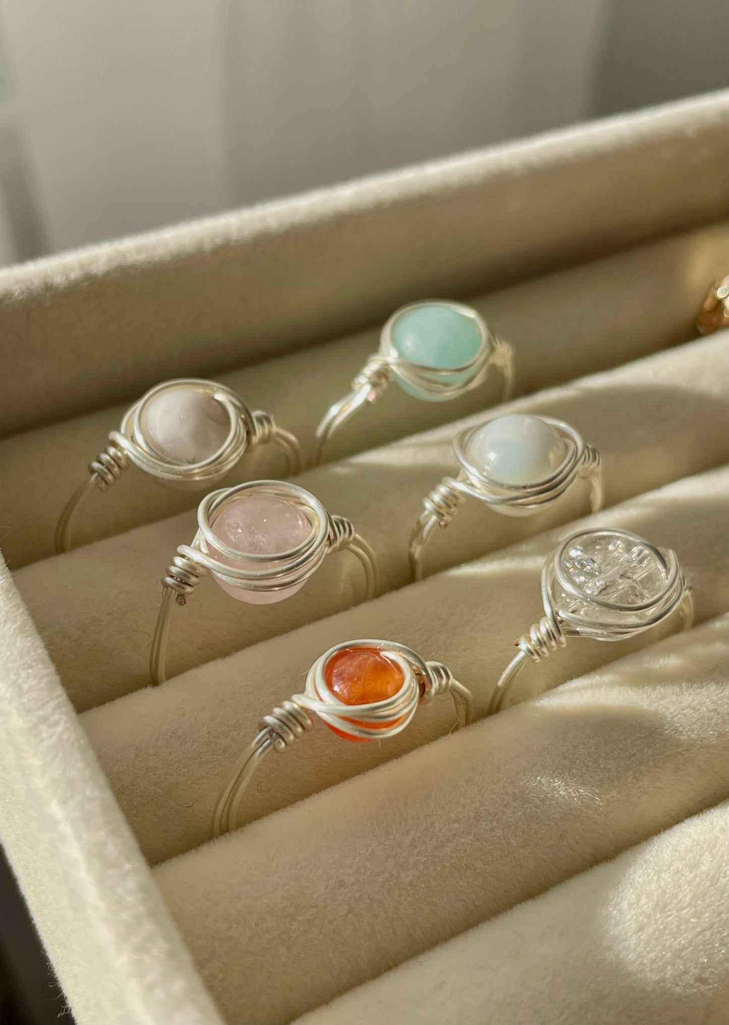 Wire wrapped rings, silver