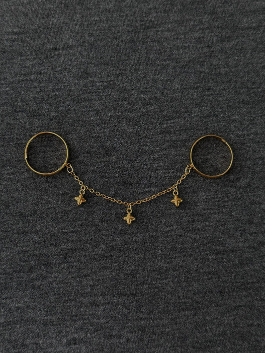 Double ring chain, gold matte clover