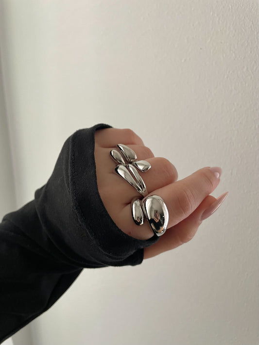 Adjustable Silvery jewelry set, Irregular unique design Y2K stacking rings, Stainless steel