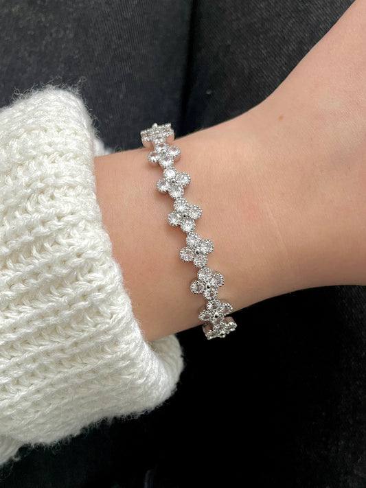 Silver Clover bracelet, stainless steel, adjustable