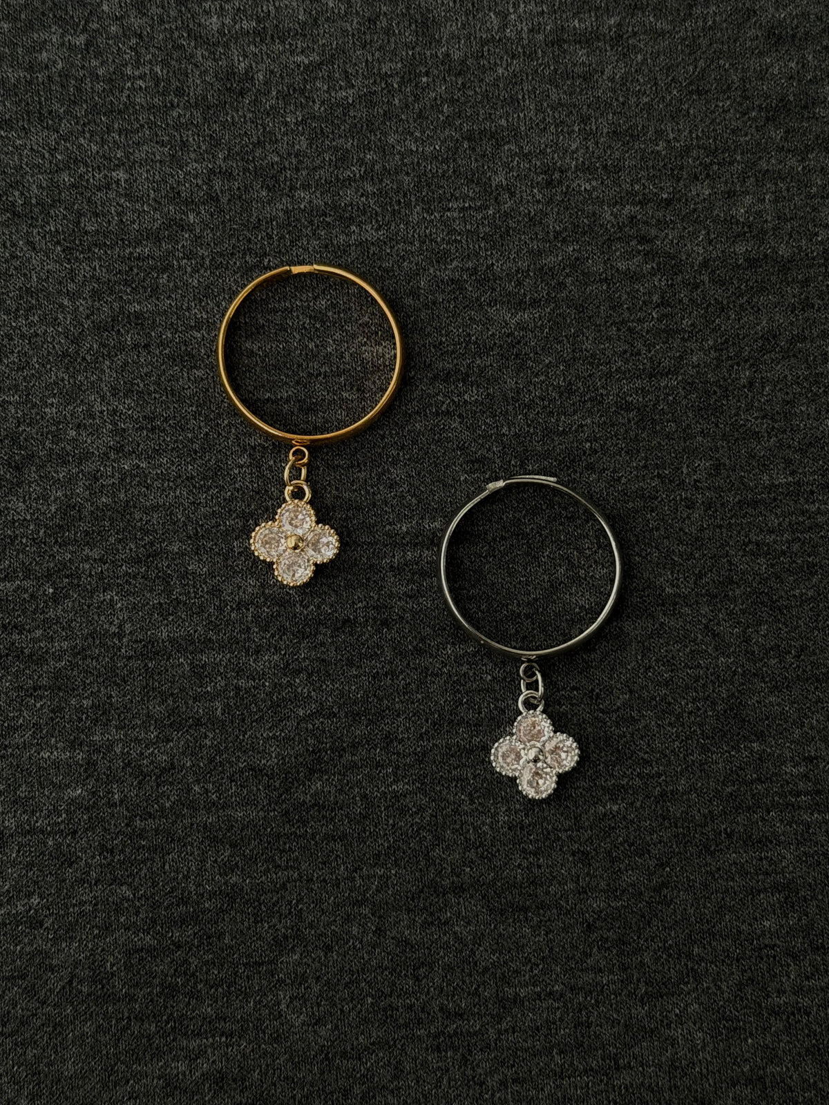 Dangle Clover Ring, silver