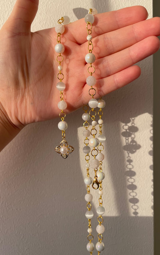 Celestia necklace - Long Natural Stone necklace, layering Y-necklace, handmade in Finland