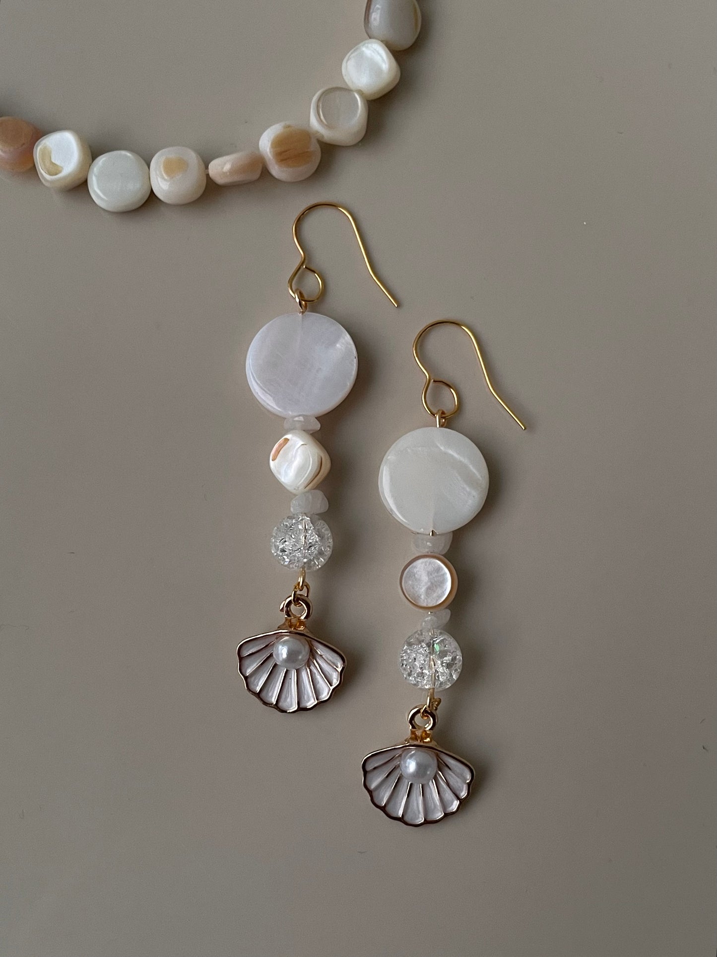 Elegant Pearl Dangle Drop earrings, Pearl in Shell jewelry, crystal stone, statement piece