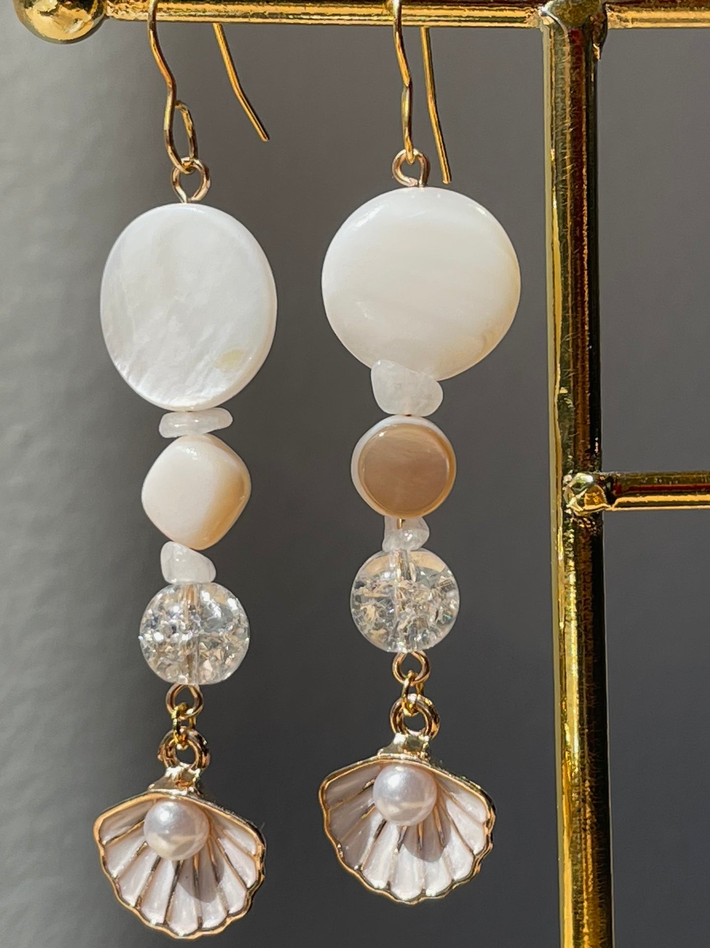 Elegant Pearl Dangle Drop earrings, Pearl in Shell jewelry, crystal stone, statement piece
