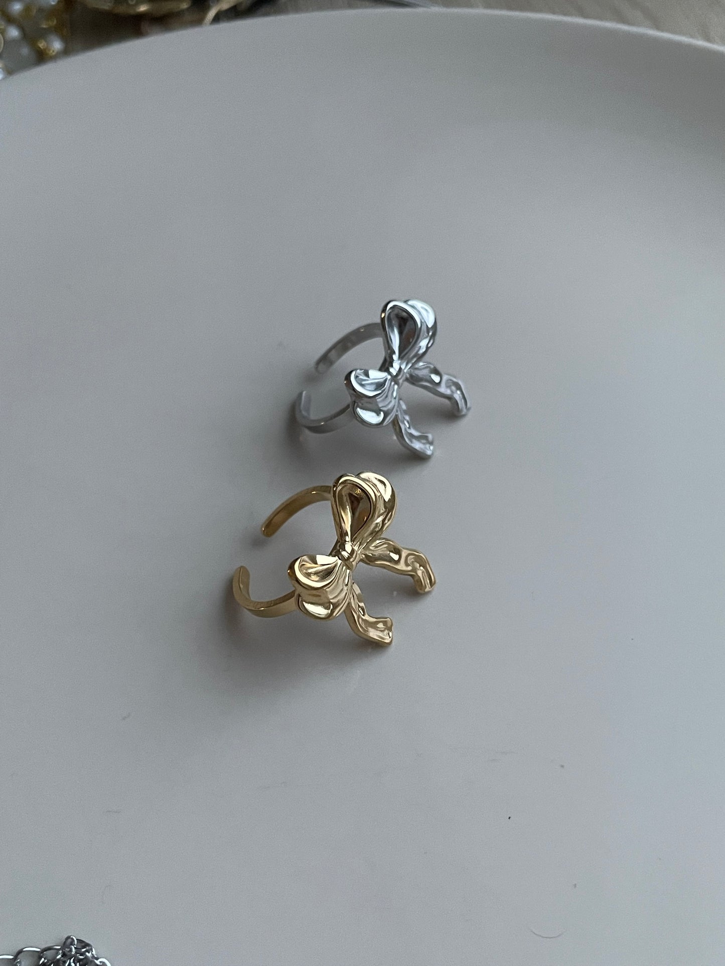 Golden Bow ring, stacking rings