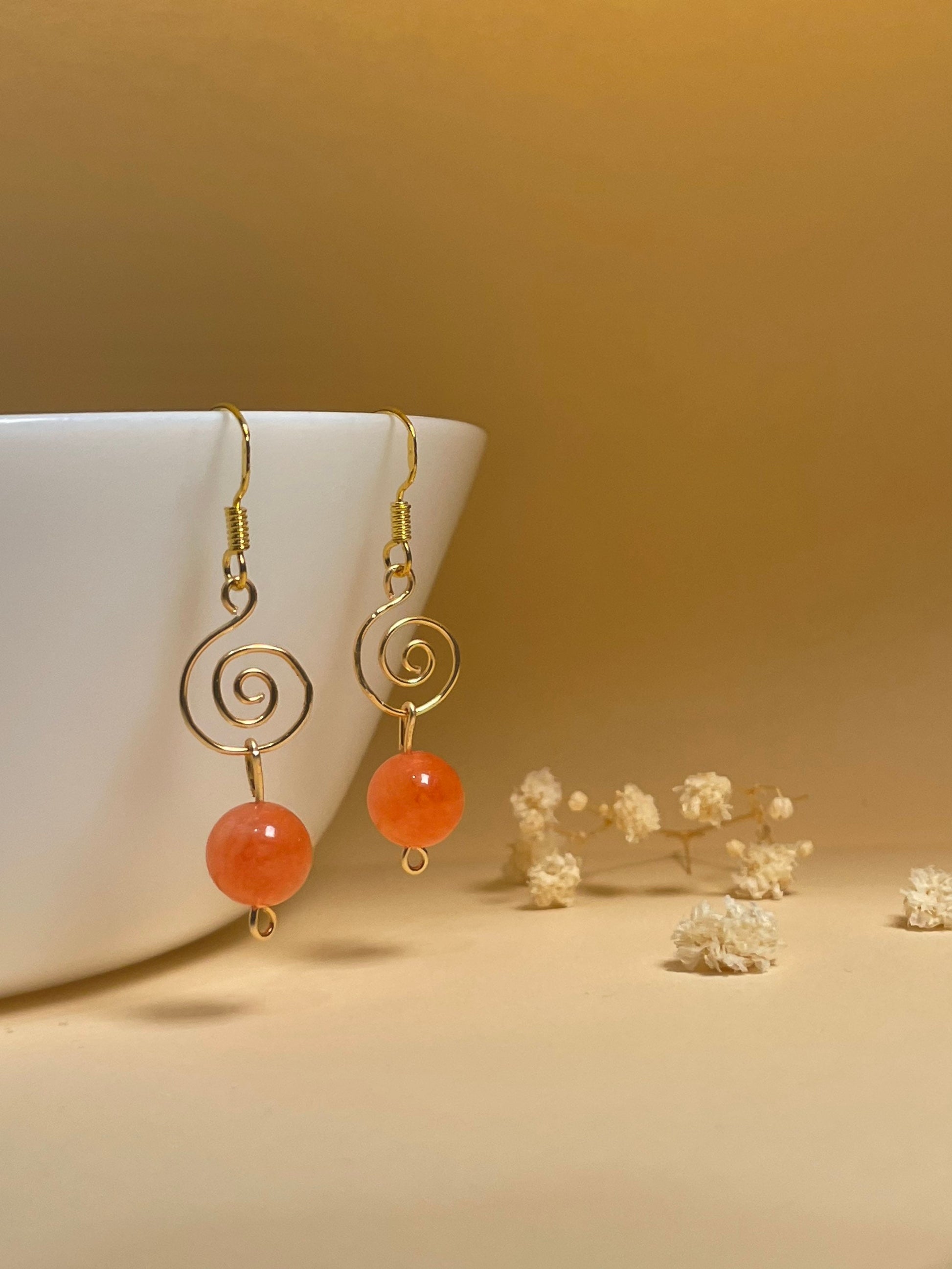 Swirl Wire Earrings, wire wrapped earrings, 925 silver earrings, gemstone earrings, rose quartz stone, stone earrings, rose quartz earrings 