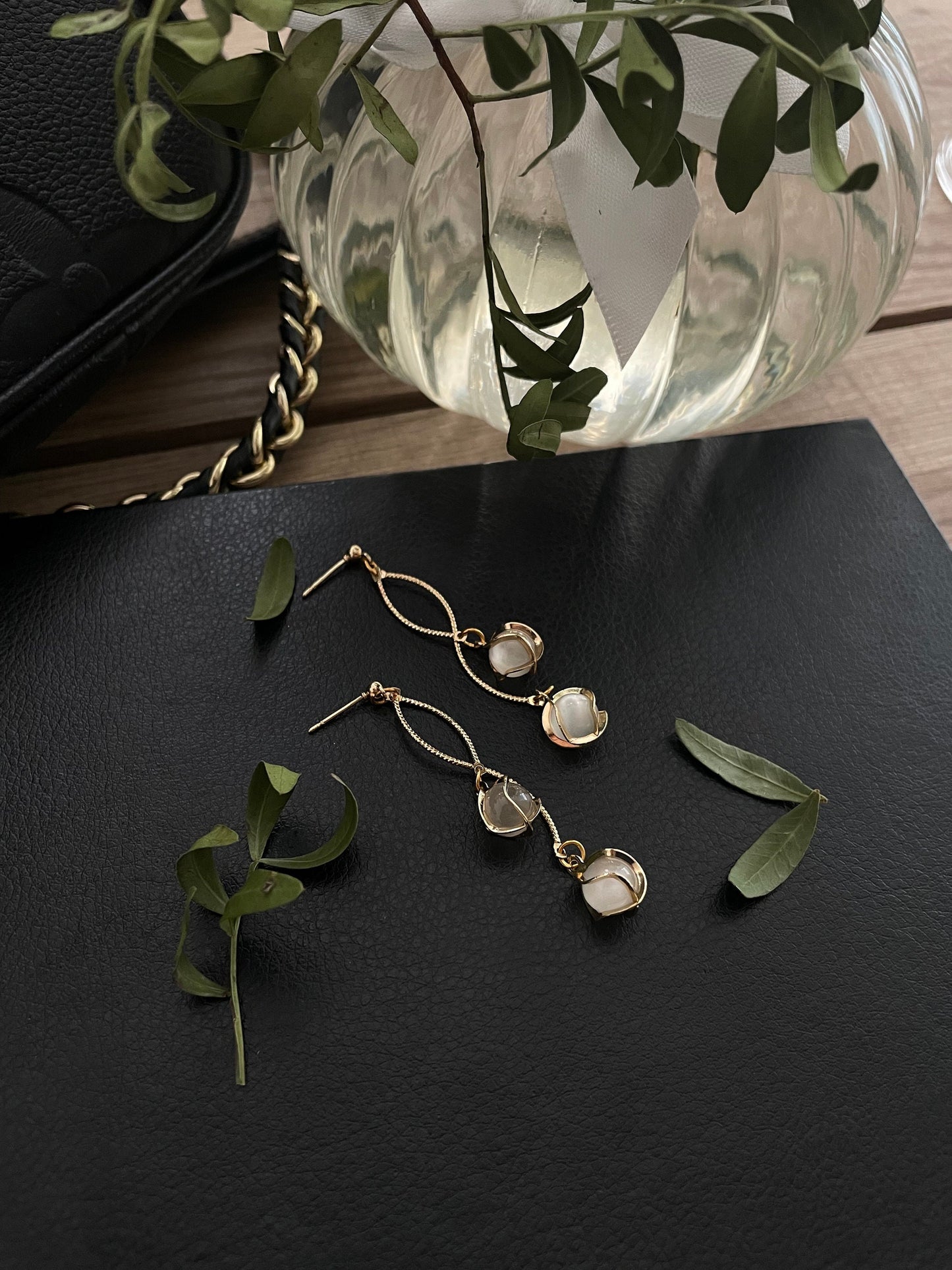 Long Gold Tassel Opal earrings, Golden dangle drop swirl earrings 