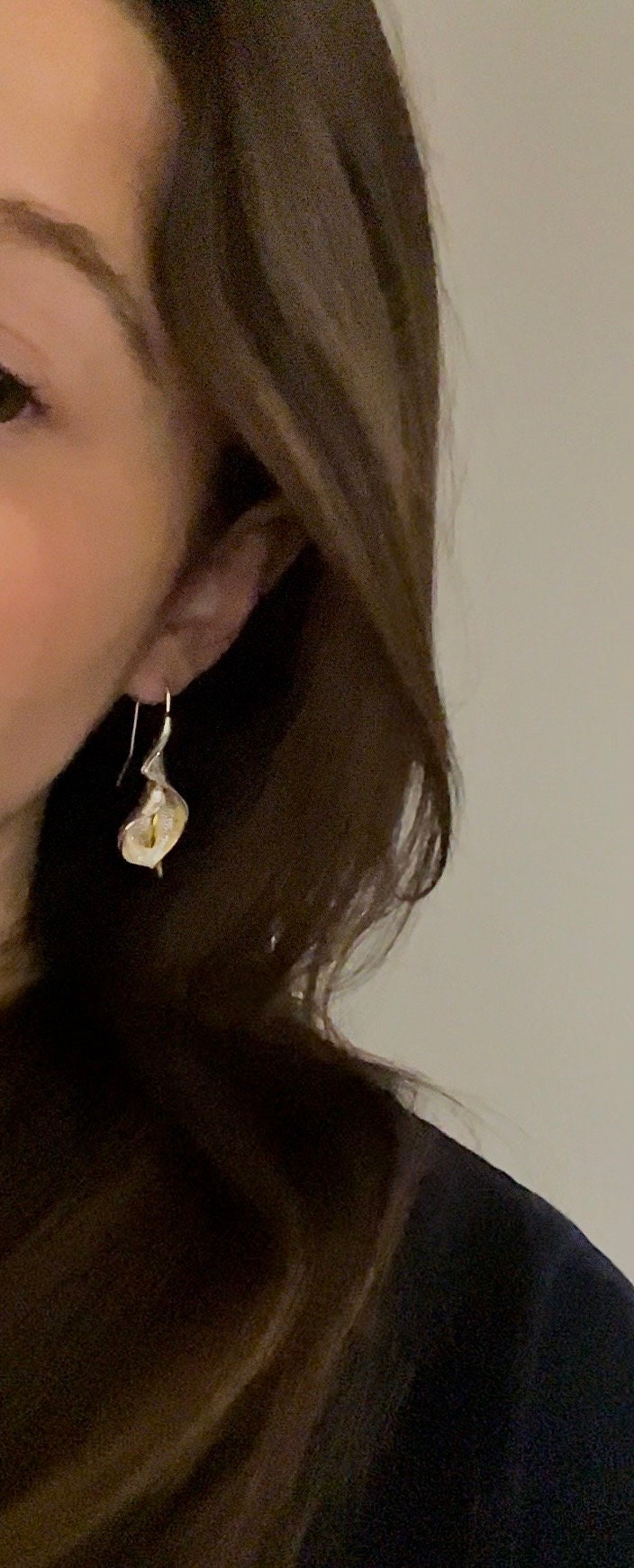 Silver Calla flower earrings, Dangle Drop Flower earrings, Silver earhook earrings 
